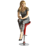 AMT Mannequins site logo - model LIz sitting on red bar stool