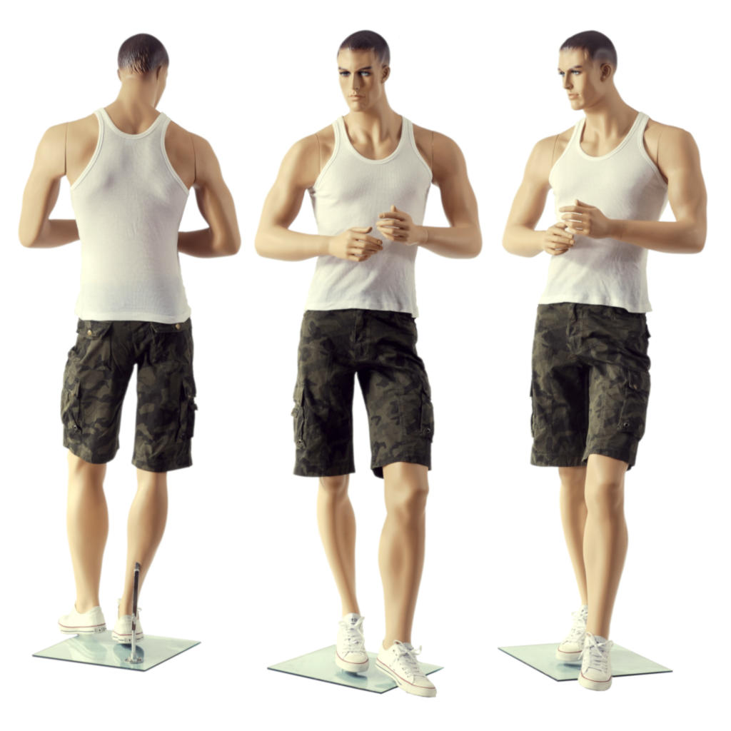 Standing male model mannequin - Jack shown in three full length views